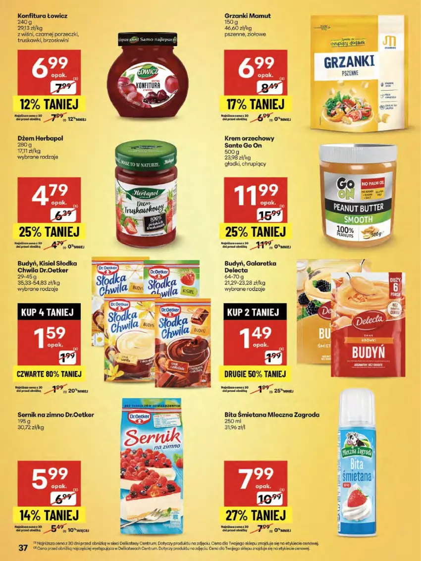 Gazetka promocyjna Delikatesy Centrum - Franczyza DC33 Czwartek - ważna 14.08 do 20.08.2025 - strona 37 - produkty: Budyń, Delecta, Dżem, Gala, Galaretka, Herbapol, Kisiel, Konfitura, Krem orzechowy, Por, Rum, Sante, Ser, Truskawki