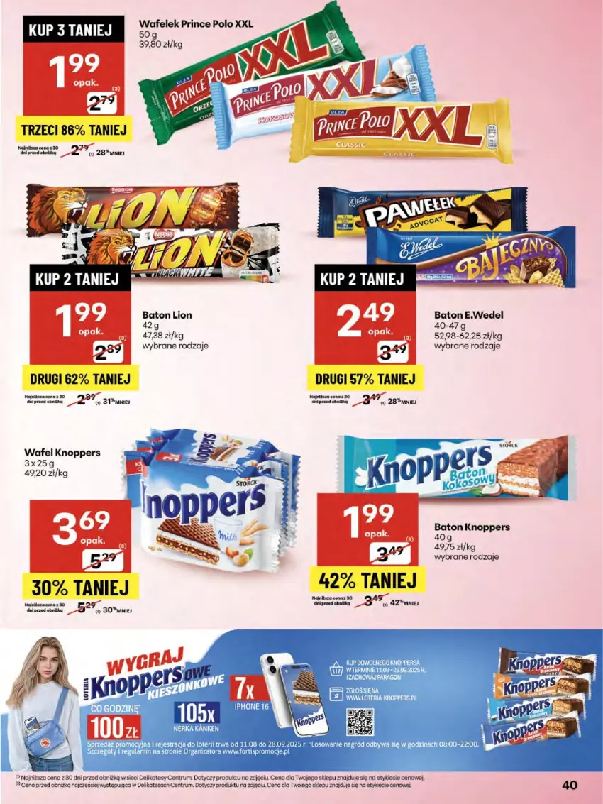 Gazetka promocyjna Delikatesy Centrum - Franczyza DC33 Czwartek - ważna 14.08 do 20.08.2025 - strona 40 - produkty: Baton, Knoppers, Lion, Prince Polo, Rum