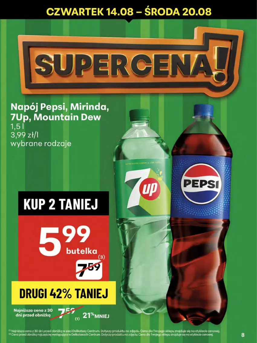 Gazetka promocyjna Delikatesy Centrum - Franczyza DC33 Czwartek - ważna 14.08 do 20.08.2025 - strona 8 - produkty: 7up, Koc, Mirinda, Napój, Pepsi, Rum