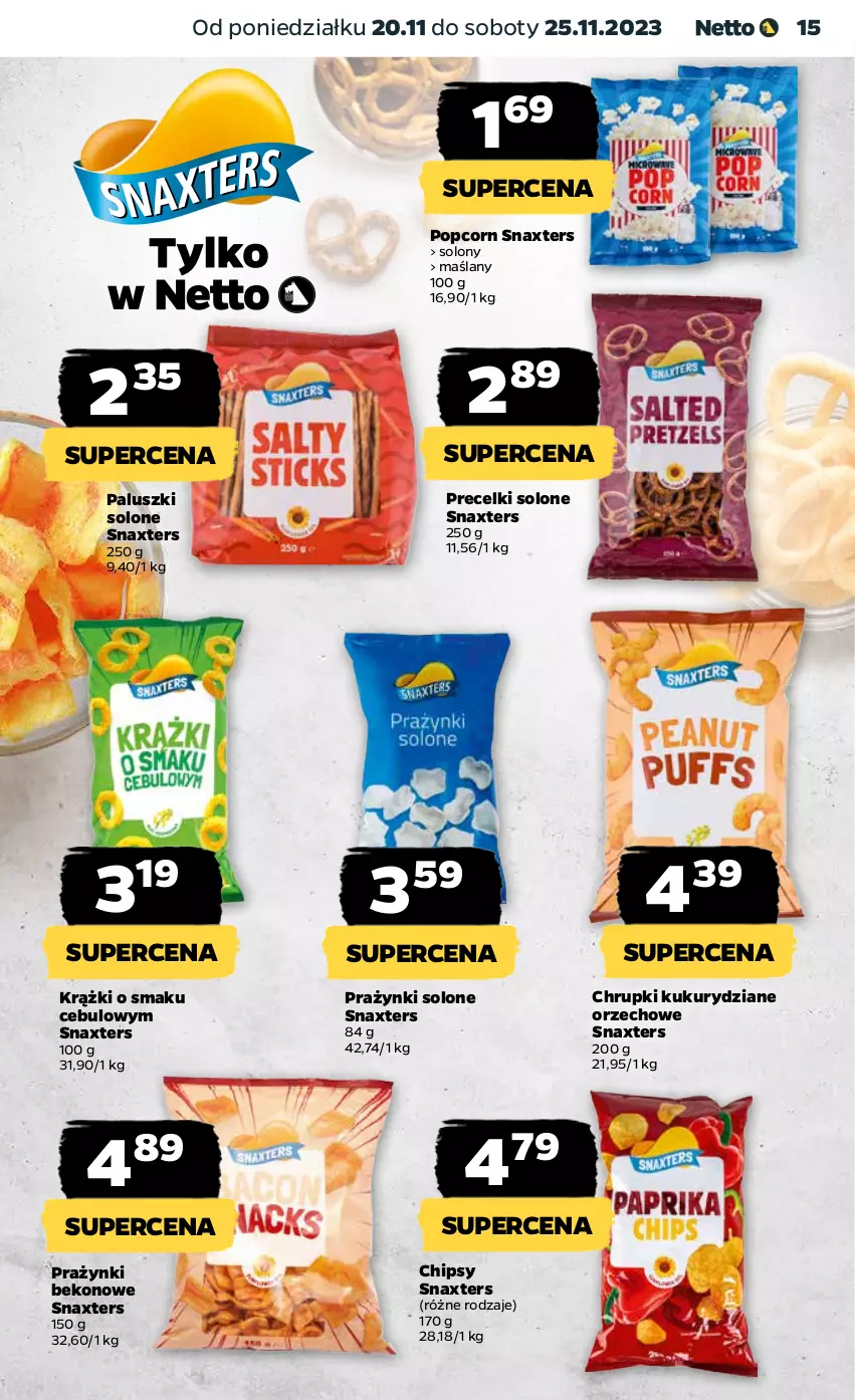 Gazetka promocyjna Netto - Artykuły spożywcze - ważna 20.11 do 25.11.2023 - strona 15 - produkty: Beko, Chipsy, Chrupki, Popcorn, Precelki