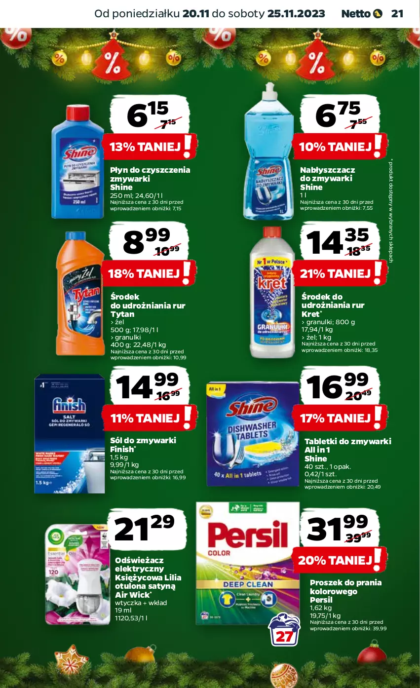 Gazetka promocyjna Netto - Artykuły spożywcze - ważna 20.11 do 25.11.2023 - strona 21 - produkty: Air Wick, Finish, Gra, Kret, Persil, Proszek do prania, Sól, Tablet, Tabletki do zmywarki, Tytan, Zmywarki