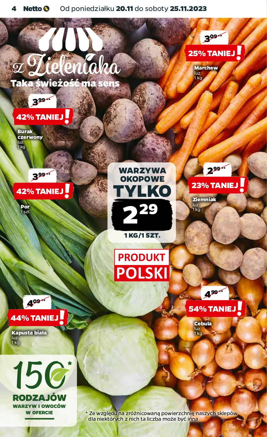 Gazetka promocyjna Netto - Artykuły spożywcze - ważna 20.11 do 25.11.2023 - strona 4 - produkty: Cebula, Por, Warzywa