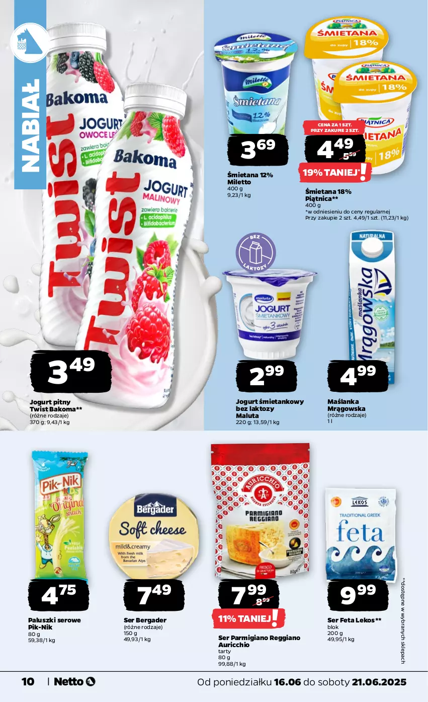 Gazetka promocyjna Netto - Od Poniedziałku - ważna 16.06 do 21.06.2025 - strona 10 - produkty: Bakoma, Feta, Jogurt, Jogurt pitny, Maślanka, Piątnica, Ser
