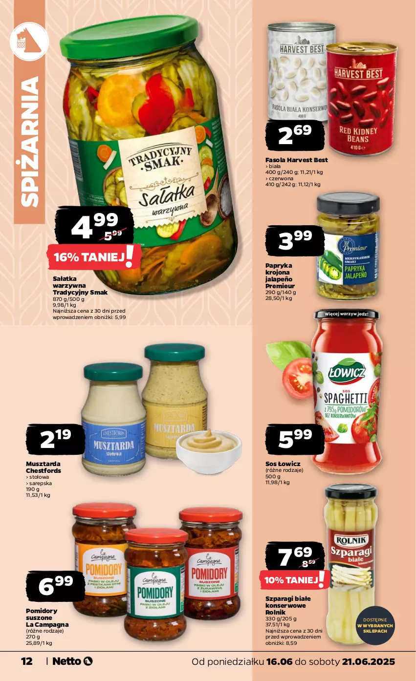 Gazetka promocyjna Netto - Od Poniedziałku - ważna 16.06 do 21.06.2025 - strona 12 - produkty: Fa, Fasola, Mus, Musztarda, Papryka, Pomidory, Rolnik, Sałat, Sałatka, Sałatka warzywna, Ser, Sos