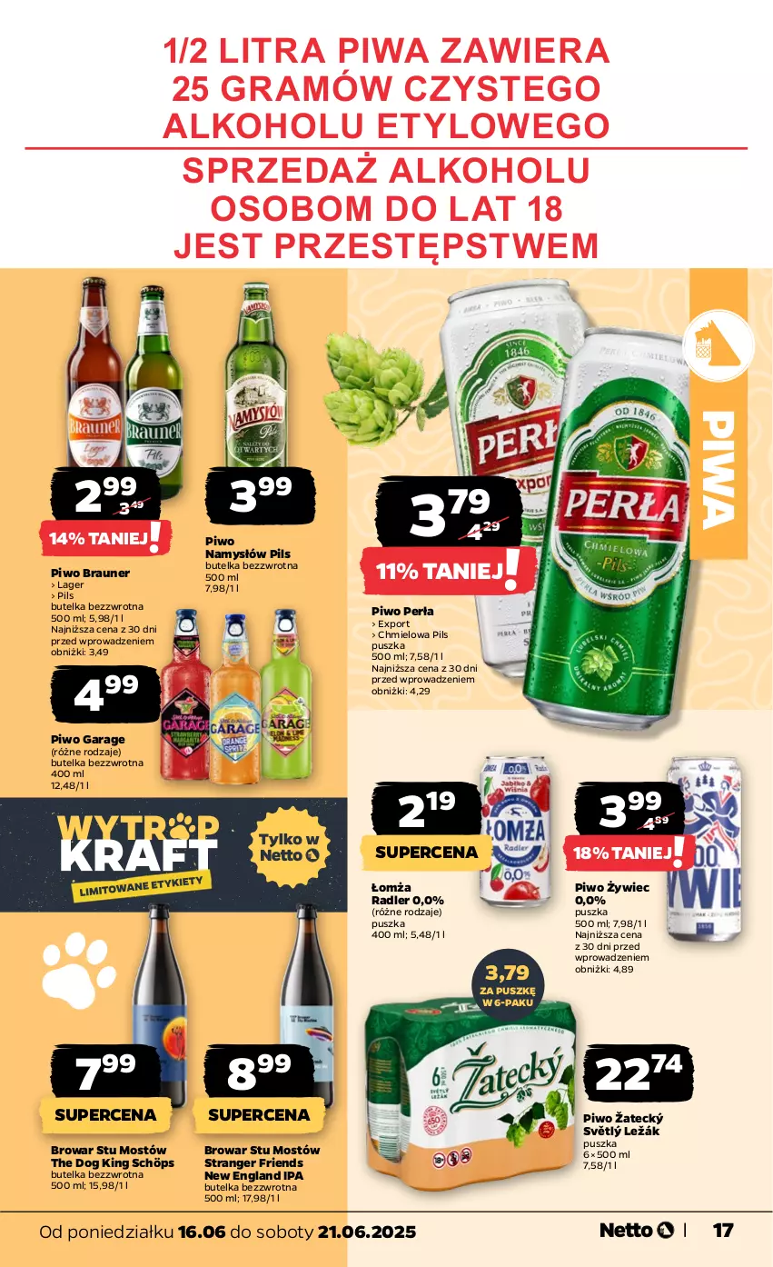Gazetka promocyjna Netto - Od Poniedziałku - ważna 16.06 do 21.06.2025 - strona 17 - produkty: Braun, Gra, Namysłów, Perła, Piwa, Piwo, Por, Radler, Tran