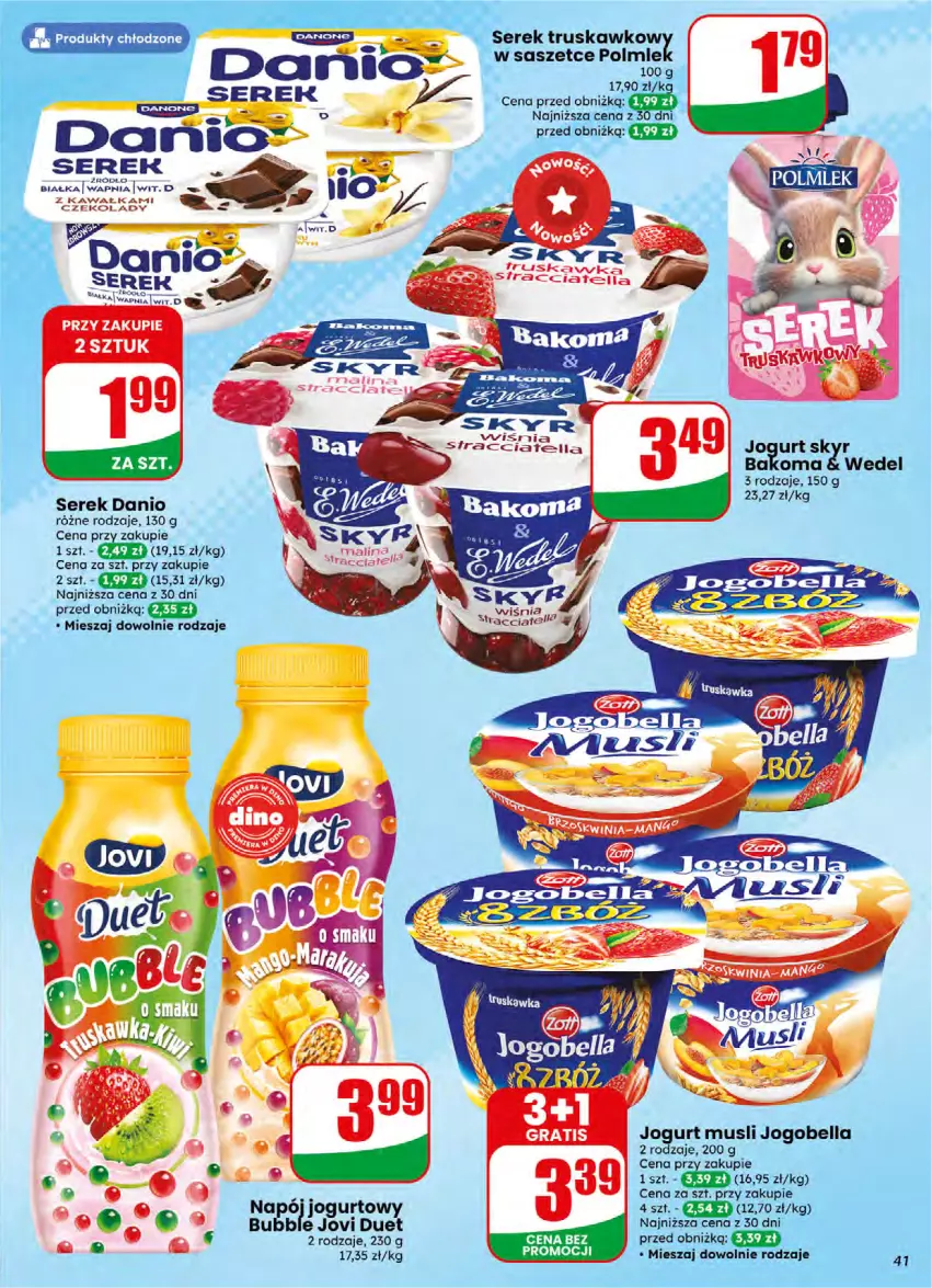 Gazetka promocyjna Dino - Gazetka 16 / 2026 - ważna 15.04 do 21.04.2026 - strona 41 - produkty: Bakoma, Bell, Bella, Danio, Jogobella, Jogurt, Mus, Napój, Napój jogurtowy, Ser, Serek