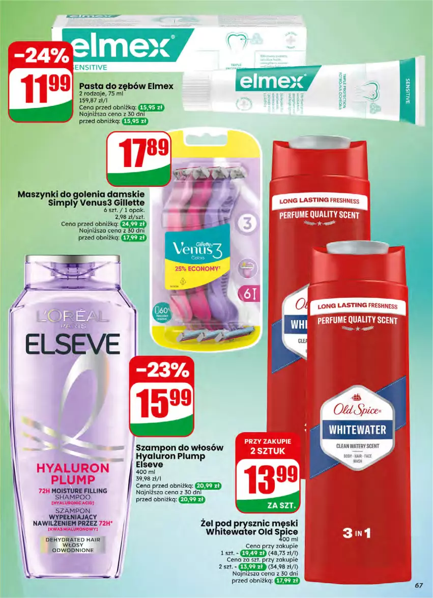 Gazetka promocyjna Dino - Gazetka 16 / 2026 - ważna 15.04 do 21.04.2026 - strona 67 - produkty: Body, Elmex, Fa, Gillette, Old Spice, Pasta do zębów, Perfum, Szampon, Venus