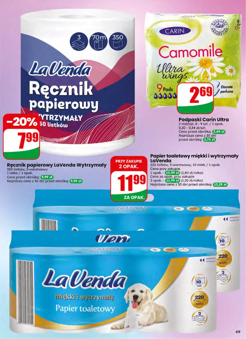 Gazetka promocyjna Dino - Gazetka 16 / 2026 - ważna 15.04 do 21.04.2026 - strona 69 - produkty: Papier, Papier toaletowy, Podpaski, Ręcznik