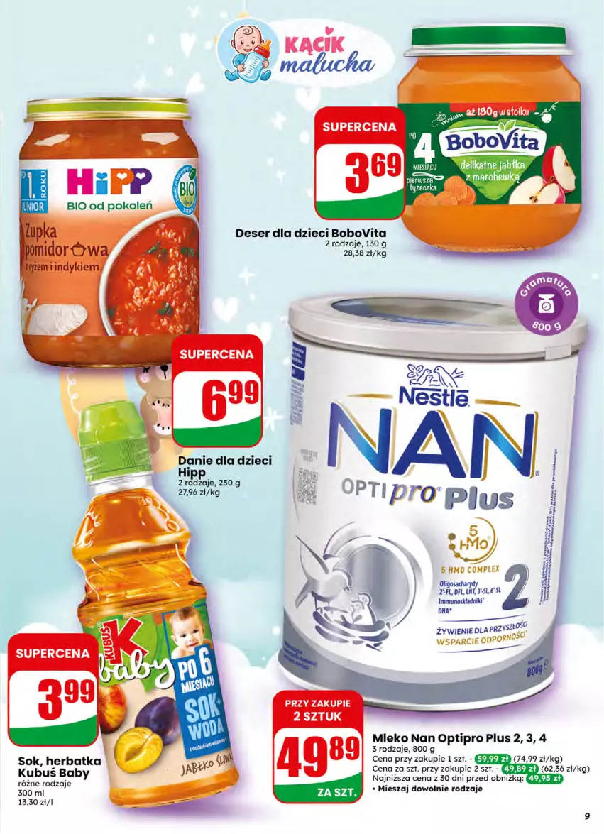 Gazetka promocyjna Dino - Gazetka 16 / 2026 - ważna 15.04 do 21.04.2026 - strona 9 - produkty: BoboVita, Deser, Dzieci, Kubuś, Mleko, NAN Optipro, Ser, Sok