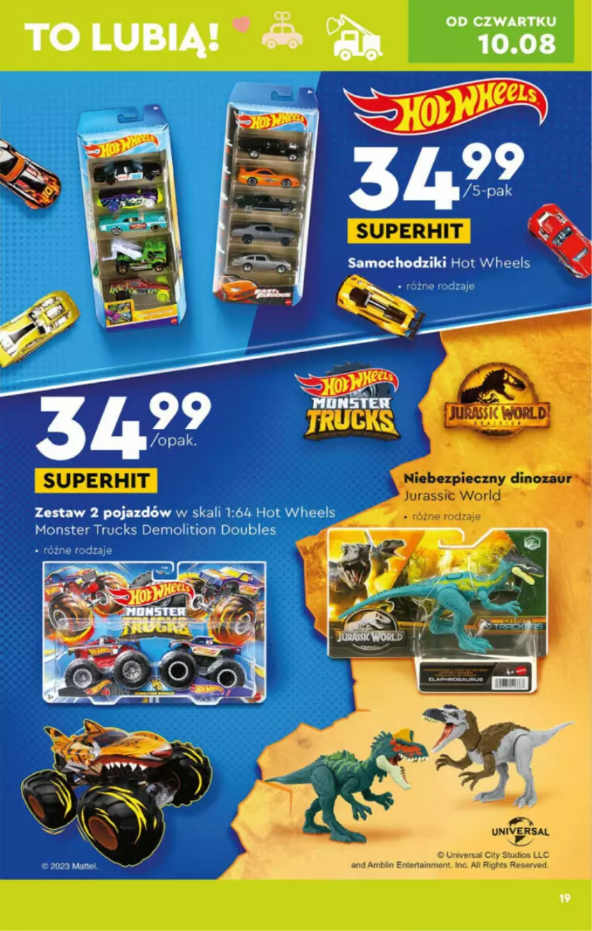 Gazetka promocyjna Biedronka - ważna 07.08 do 23.08.2023 - strona 11 - produkty: Chodzik, Dinozaur, Hot Wheels, Jurassic World, Monster truck, Piec, Pojazd, Samochodziki