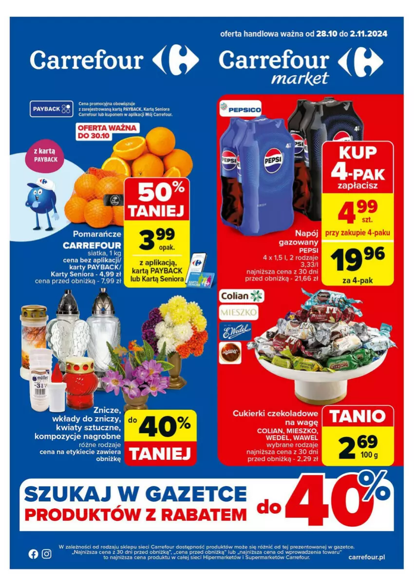 Gazetka promocyjna Carrefour - ważna 28.10 do 02.11.2024 - strona 1 - produkty: Fa, Pepsi, Wawel