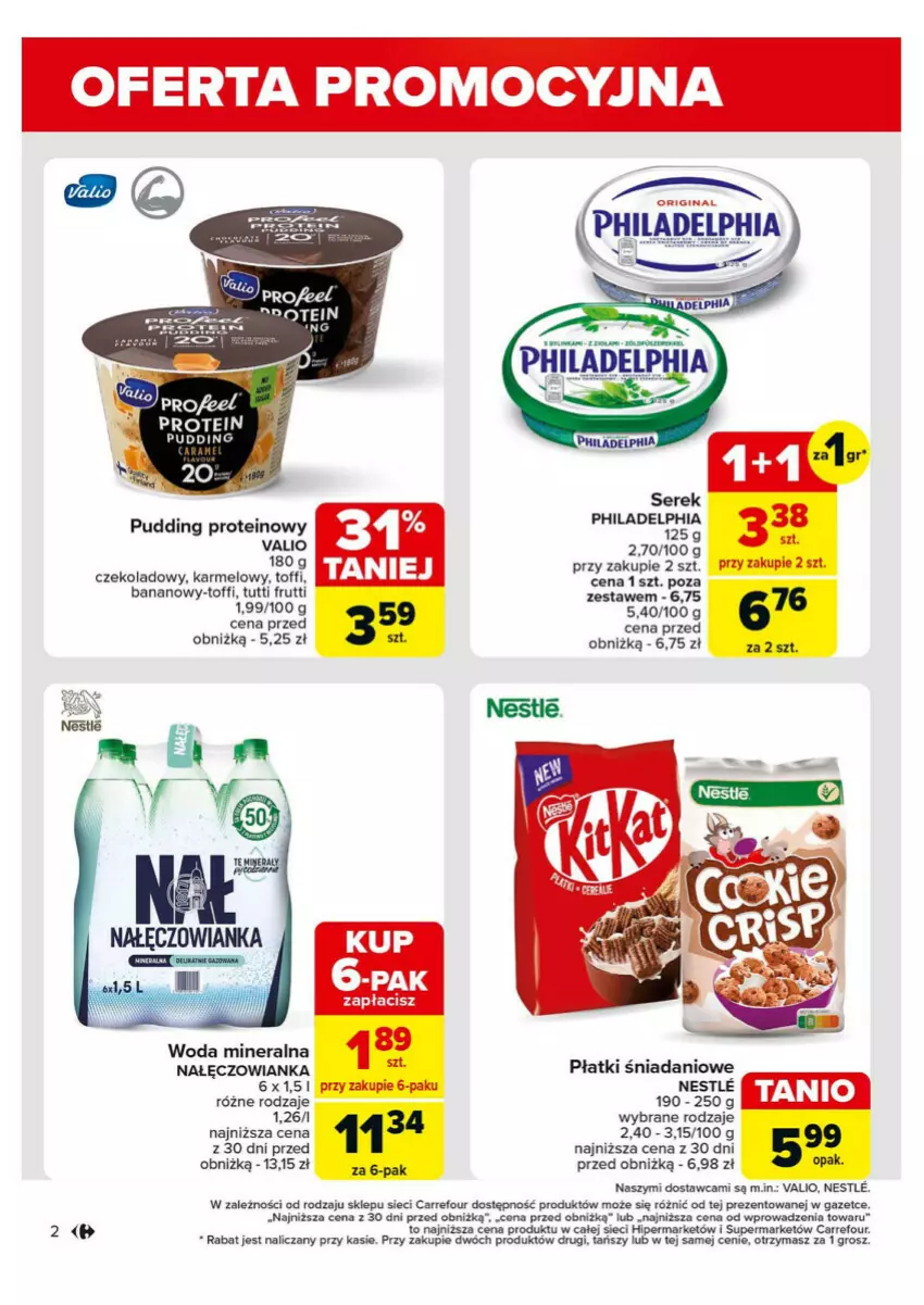 Gazetka promocyjna Carrefour - ważna 28.10 do 02.11.2024 - strona 12 - produkty: Danio, Gra, Nałęczowianka, Philadelphia, Pudding, Woda, Woda mineralna