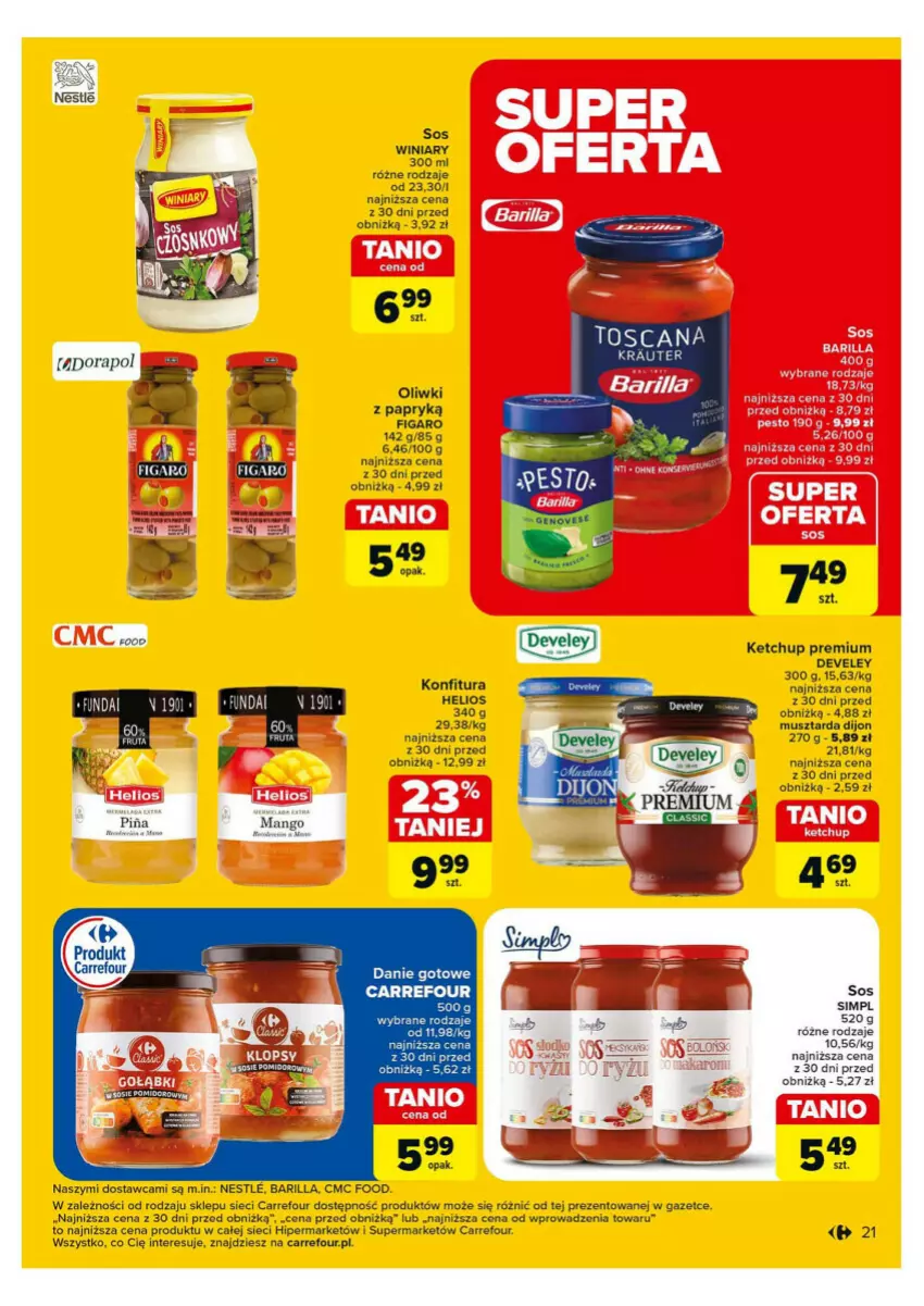 Gazetka promocyjna Carrefour - ważna 28.10 do 02.11.2024 - strona 14 - produkty: Barilla, Danie gotowe, Fa, Helio, Ketchup, Konfitura, Mus, Musztarda, Oliwki, Por, Sos