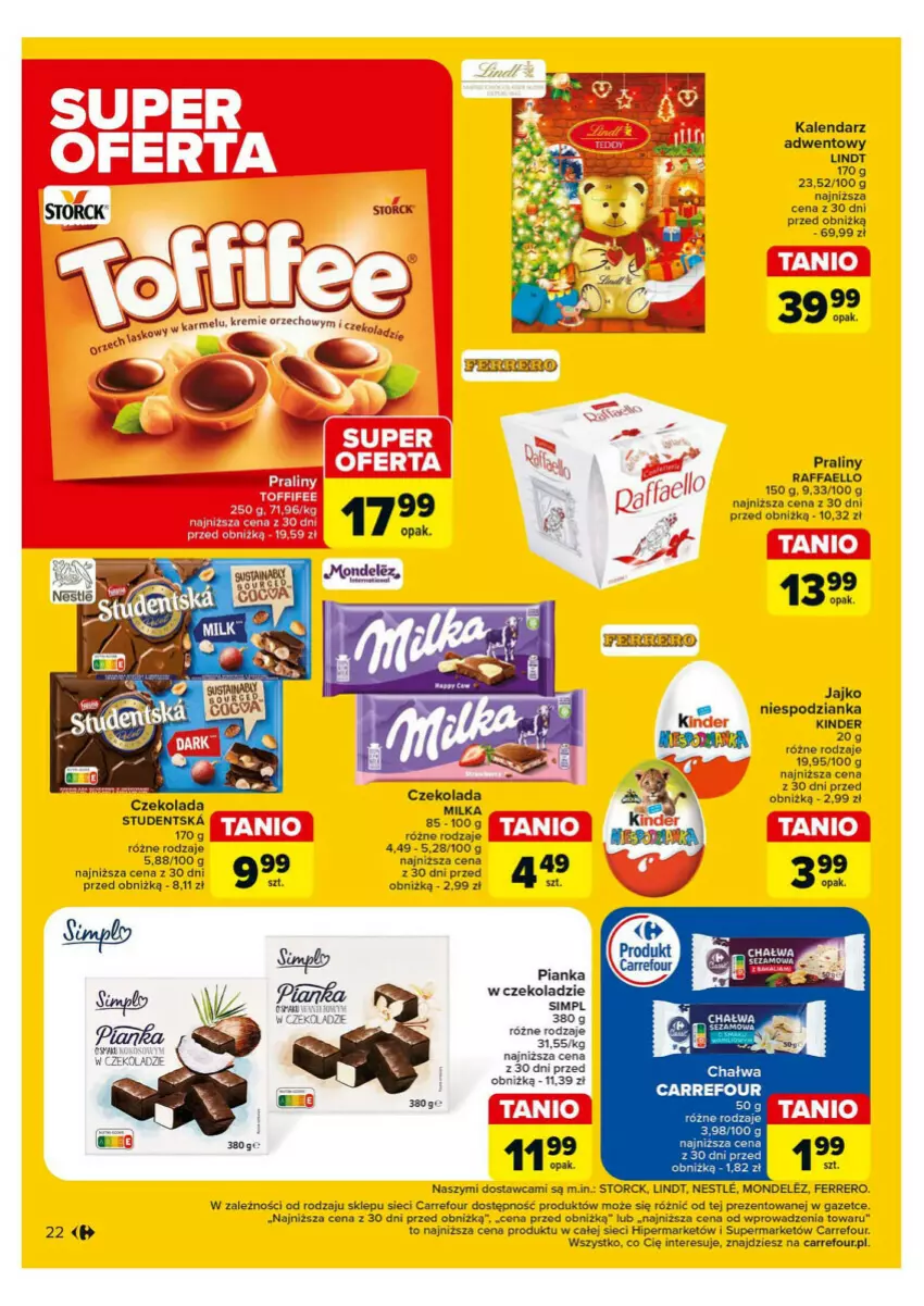 Gazetka promocyjna Carrefour - ważna 28.10 do 02.11.2024 - strona 15 - produkty: Chałwa, Czekolada, Fa, Kalendarz, Kalendarz adwentowy, Kinder, Lindt, Praliny, Raffaello