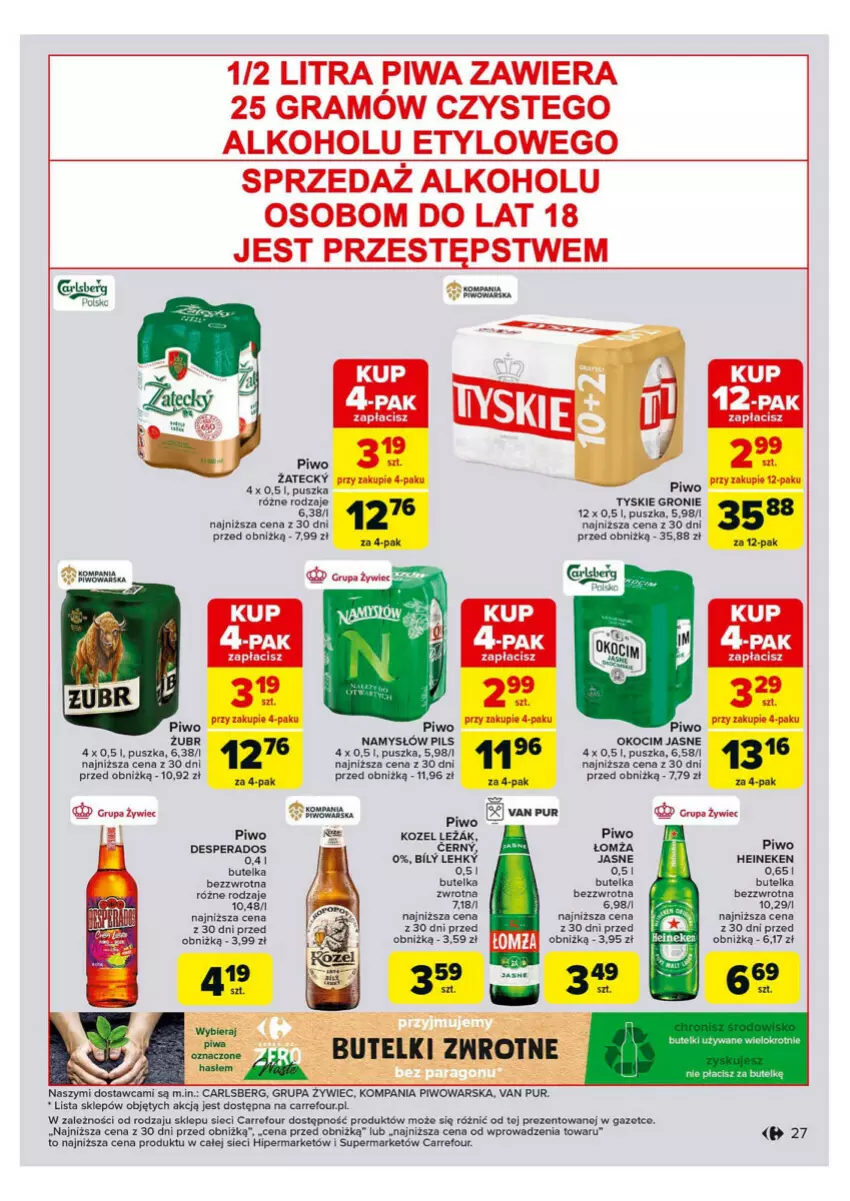 Gazetka promocyjna Carrefour - ważna 28.10 do 02.11.2024 - strona 20 - produkty: Carlsberg, Desperados, Gra, Heineken, Koc, Kozel, Namysłów, Okocim, Piwa, Piwo, Pur, Tyskie