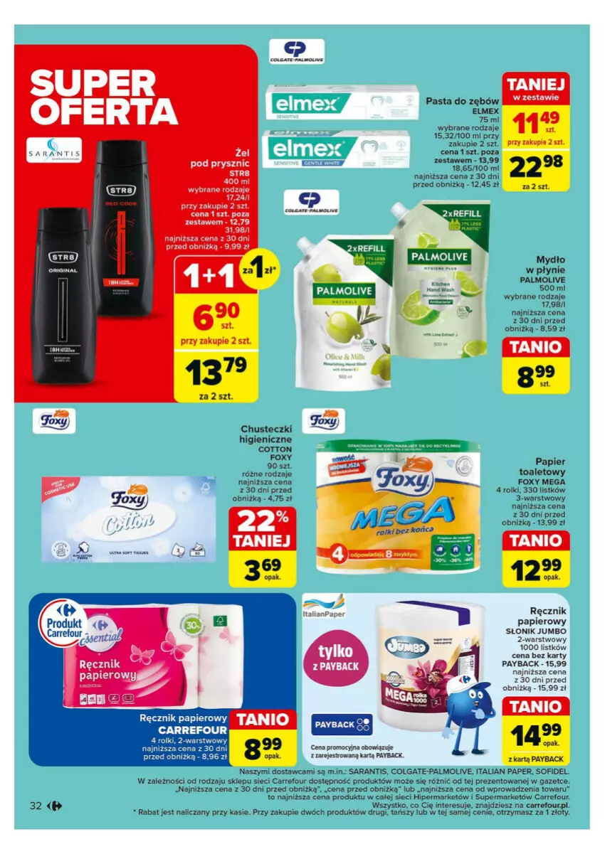 Gazetka promocyjna Carrefour - ważna 28.10 do 02.11.2024 - strona 26 - produkty: Amol, Chusteczki, Colgate, Elmex, Fa, Foxy, LG, Mydło, Palmolive, Papier, Pasta do zębów, Ręcznik, Rolki