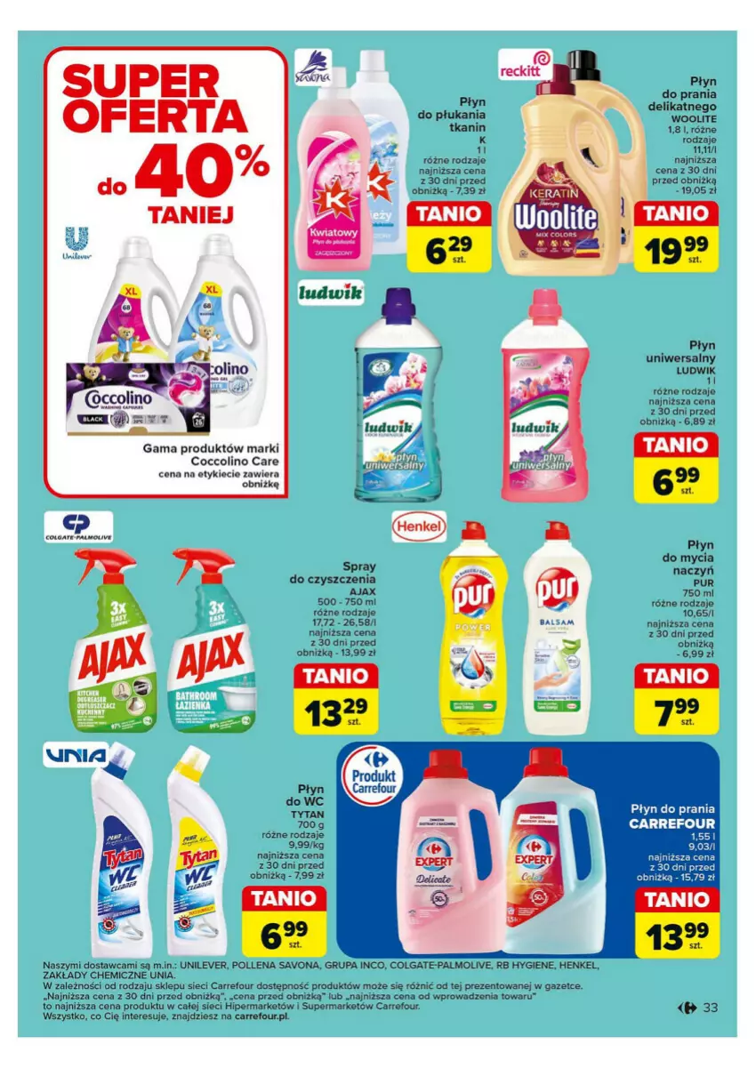 Gazetka promocyjna Carrefour - ważna 28.10 do 02.11.2024 - strona 27 - produkty: Ajax, Coccolino, Colgate, LG, Ludwik, O nas, Palmolive, Płyn do mycia, Płyn do płukania, Płyn do prania, Pur, Woolite