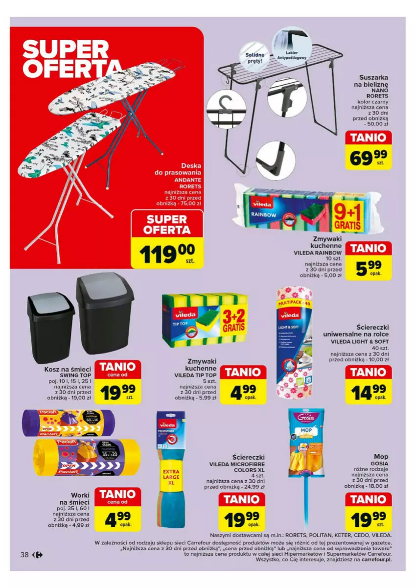 Gazetka promocyjna Carrefour - ważna 28.10 do 02.11.2024 - strona 32 - produkty: Kosz, Lakier, Mop, Suszarka, Top, Vileda, Zmywaki kuchenne