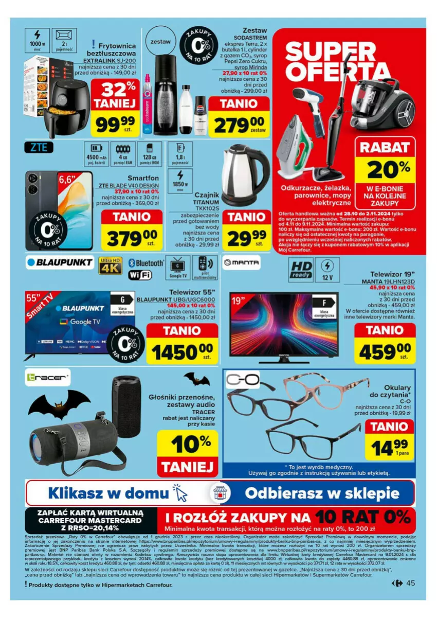 Gazetka promocyjna Carrefour - ważna 28.10 do 02.11.2024 - strona 40 - produkty: Acer, Czajnik, Głośnik, Gra, Koc, Manta, Mop, NBA, Odkurzacz, Odkurzacze, Olej, Parka, Pepsi, Por, Rum, Smartfon, Sok, Syrop, Telewizor, Telewizory, Top, Tran