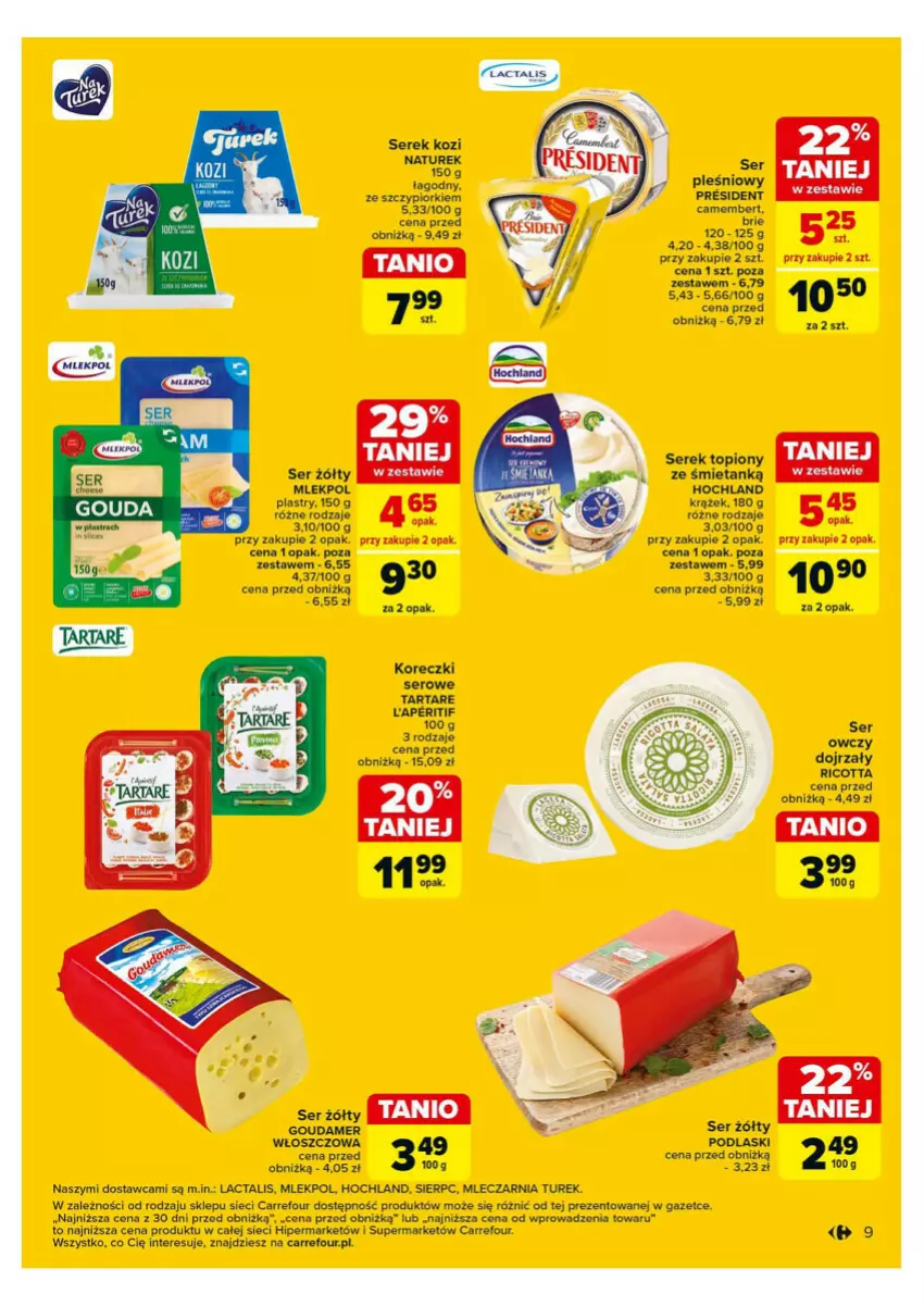 Gazetka promocyjna Carrefour - ważna 28.10 do 02.11.2024 - strona 51 - produkty: Brie, Camembert, Gouda, Hochland, Podlaski, Ricotta, Ser, Serek, Tarta, Tartare, Top