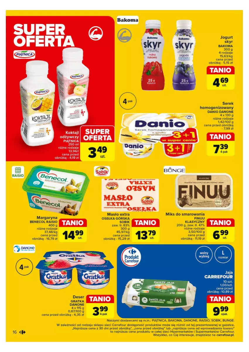 Gazetka promocyjna Carrefour - ważna 28.10 do 02.11.2024 - strona 8 - produkty: Bakoma, Benecol, Danio, Danone, Deser, Fa, Finuu, Gra, Jaja, Jogurt, Margaryna, Masło, Piątnica, Por, Ser, Serek, Taft