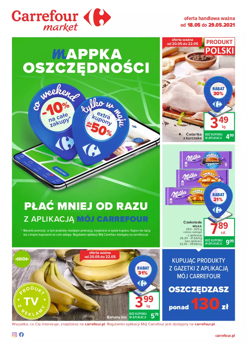 Gazetka promocyjna Carrefour - Gazetka Market - ważna 17.05 do 29.05.2021 - strona 1 - produkty: Banany, Czekolada, Kurczak, Milka
