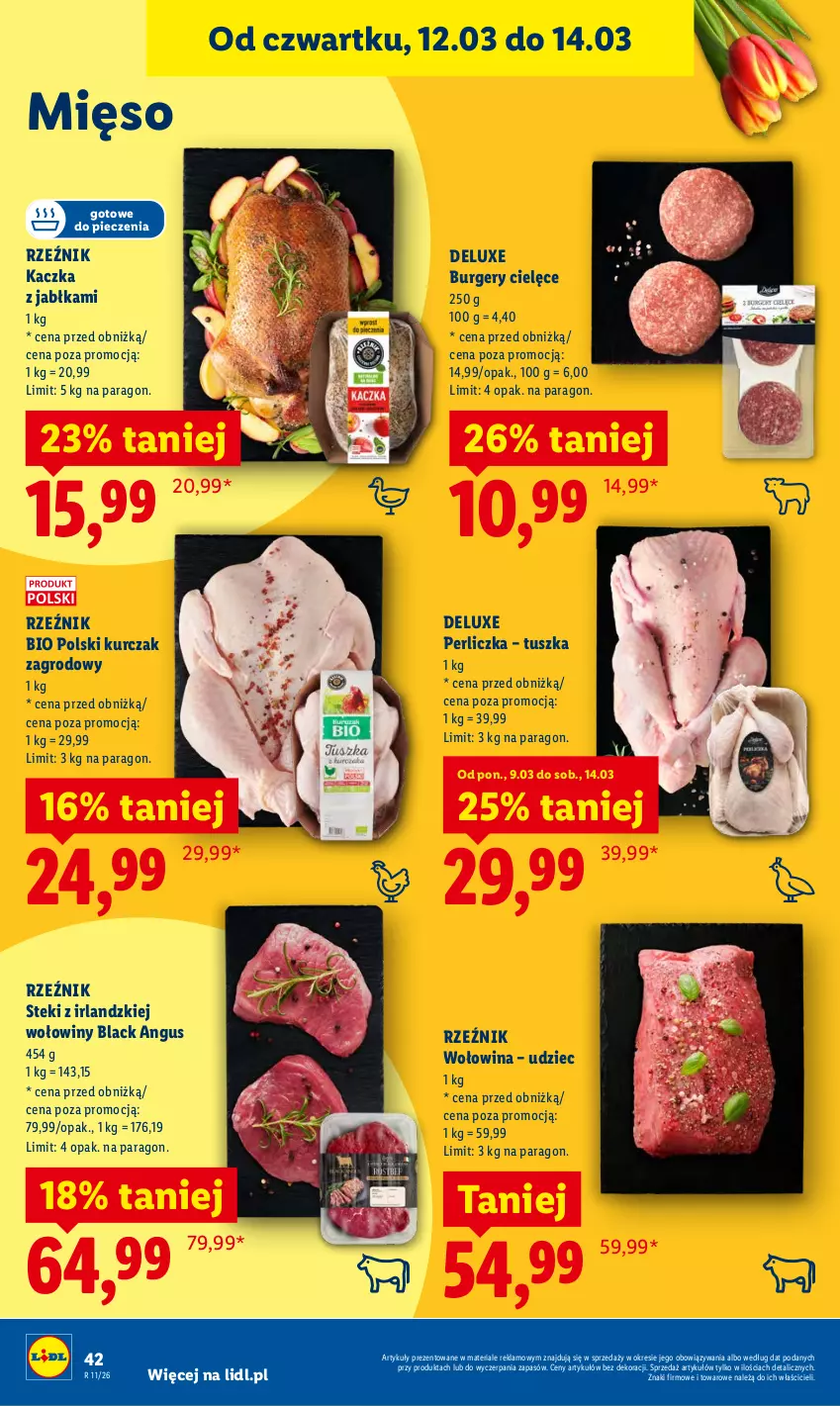Gazetka promocyjna Lidl - GAZETKA - ważna 12.03 do 14.03.2026 - strona 44 - produkty: Burger, Jabłka, Kaczka, Kurczak, Lack, Mięso, Perliczka, Piec, Stek, Tusz, Wołowina