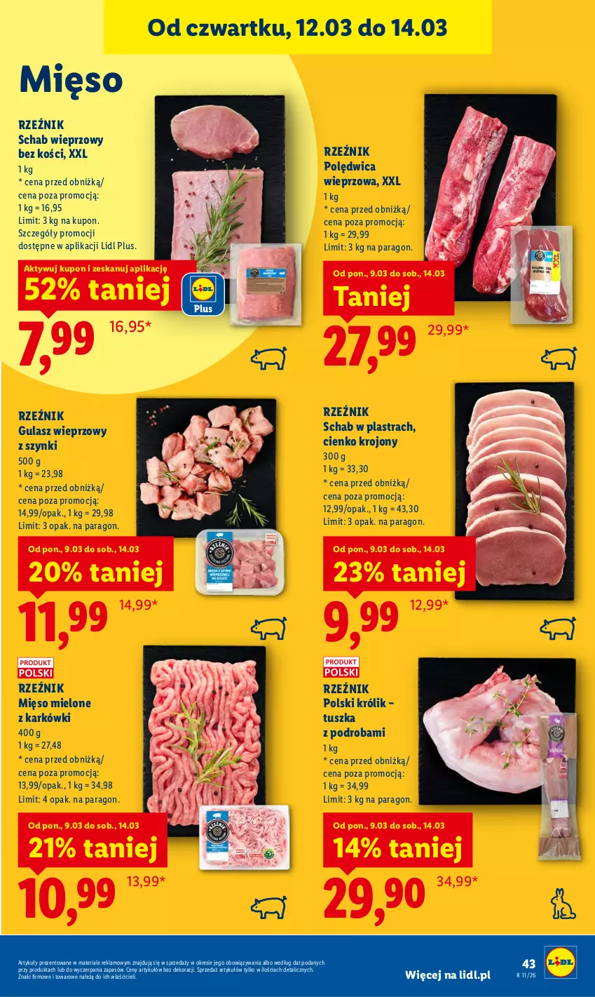 Gazetka promocyjna Lidl - GAZETKA - ważna 12.03 do 14.03.2026 - strona 45 - produkty: Królik, Mięso, Mięso mielone, Polędwica, Schab wieprzowy, Tusz