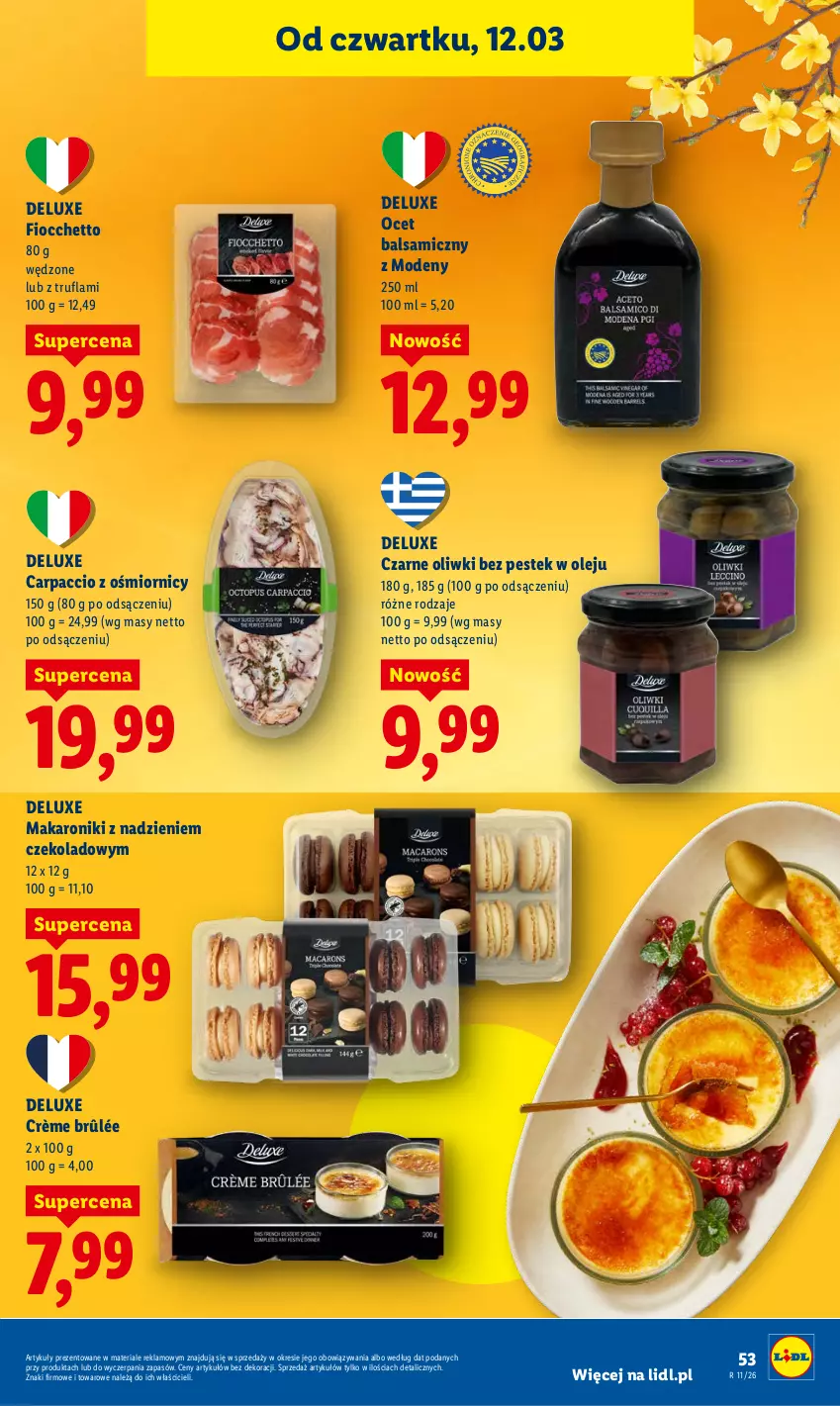 Gazetka promocyjna Lidl - GAZETKA - ważna 12.03 do 14.03.2026 - strona 55 - produkty: Carpaccio, Crème brûlée, Makaron, Ocet, Ocet balsamiczny, Olej, Oliwki, Stek