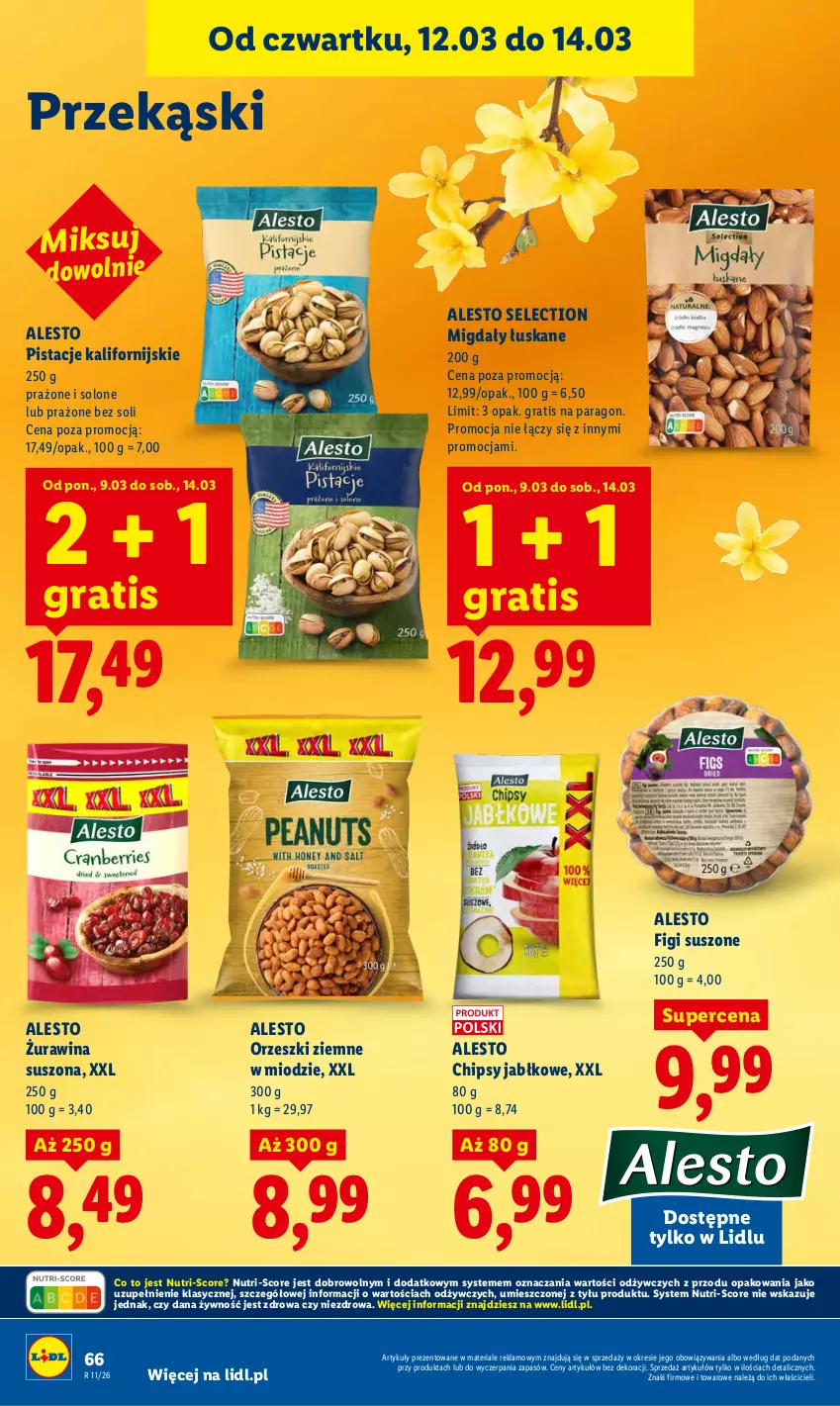 Gazetka promocyjna Lidl - GAZETKA - ważna 12.03 do 14.03.2026 - strona 68 - produkty: Chipsy, Figi, Gra, Migdały, Migdały łuskane, Orzeszki, Orzeszki ziemne, Pistacje