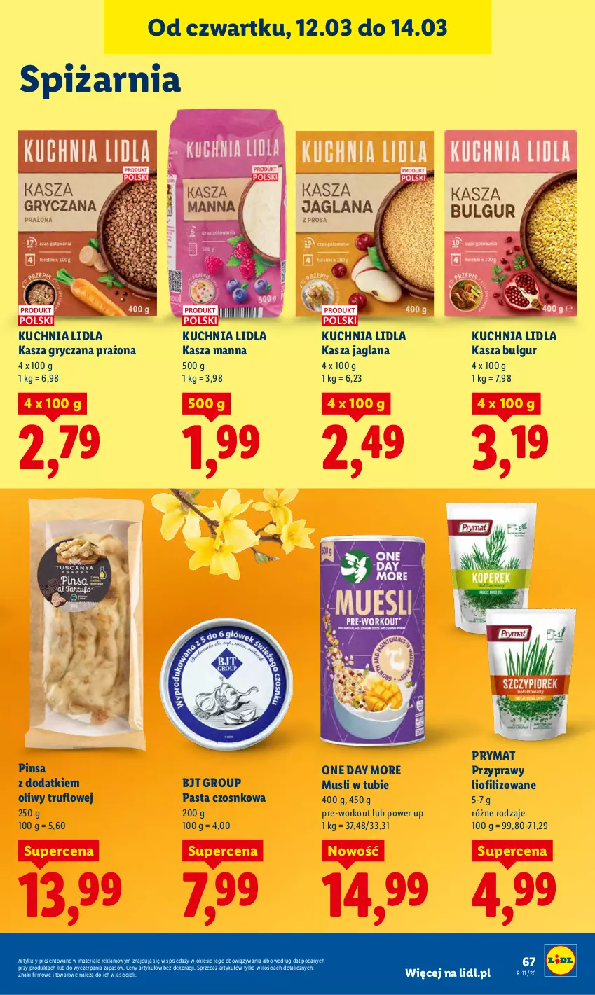 Gazetka promocyjna Lidl - GAZETKA - ważna 12.03 do 14.03.2026 - strona 69 - produkty: Bulgur, Gry, Kasza, Kasza gryczana, Kasza jaglana, Kuchnia, LANA, LG, Mus, Prymat, Przyprawy