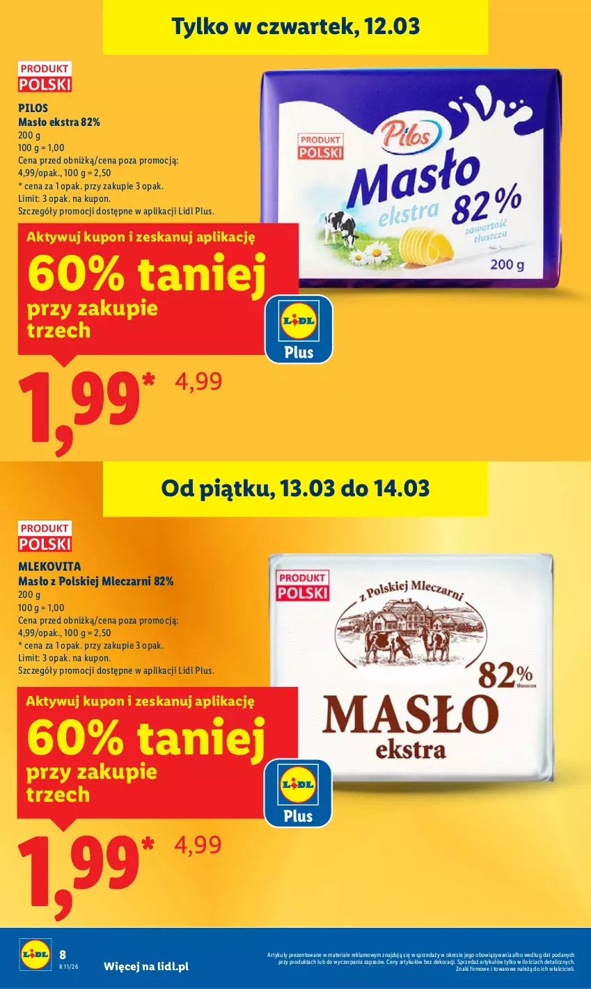 Gazetka promocyjna Lidl - GAZETKA - ważna 12.03 do 14.03.2026 - strona 8 - produkty: Masło, Mleko, Mlekovita, Pilos