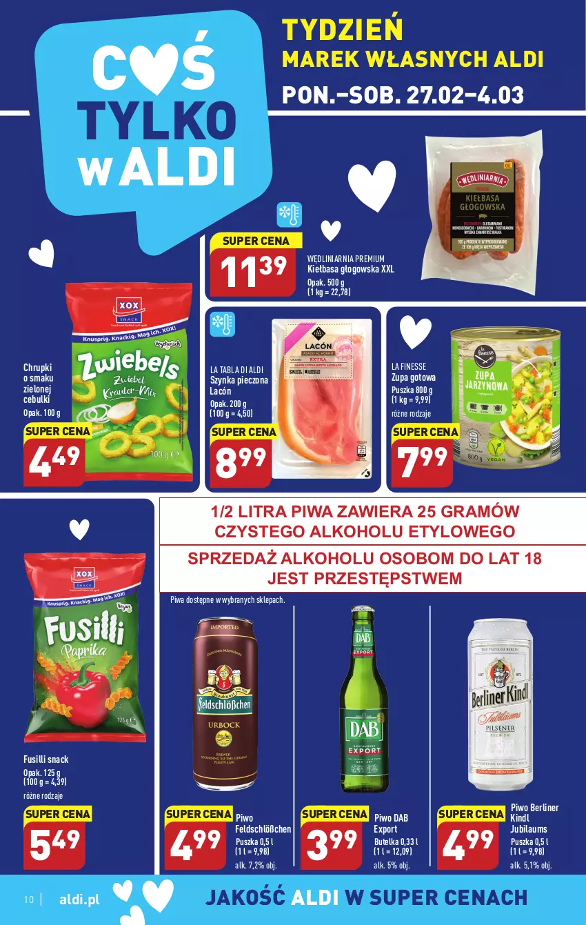 Gazetka promocyjna Aldi - Pełny katalog - ważna 27.02 do 04.03.2023 - strona 10 - produkty: Chrupki, Gra, Kiełbasa, Kiełbasa głogowska, Piec, Piwa, Piwo, Por, Szynka, Zupa