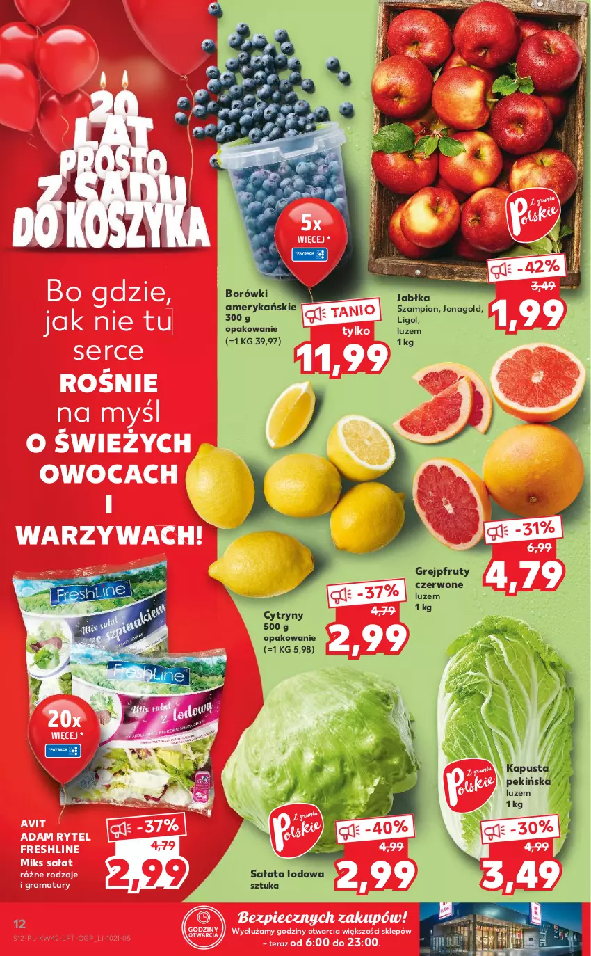 Gazetka promocyjna Kaufland - ważna 21.10 do 27.10.2021 - strona 12 - produkty: Cytryny, Gra, Grejpfrut, Jabłka, Jonagold, Ligol, Piec, Rama, Sałat, Sałata lodowa, Ser, Szampion, Tera, Warzywa