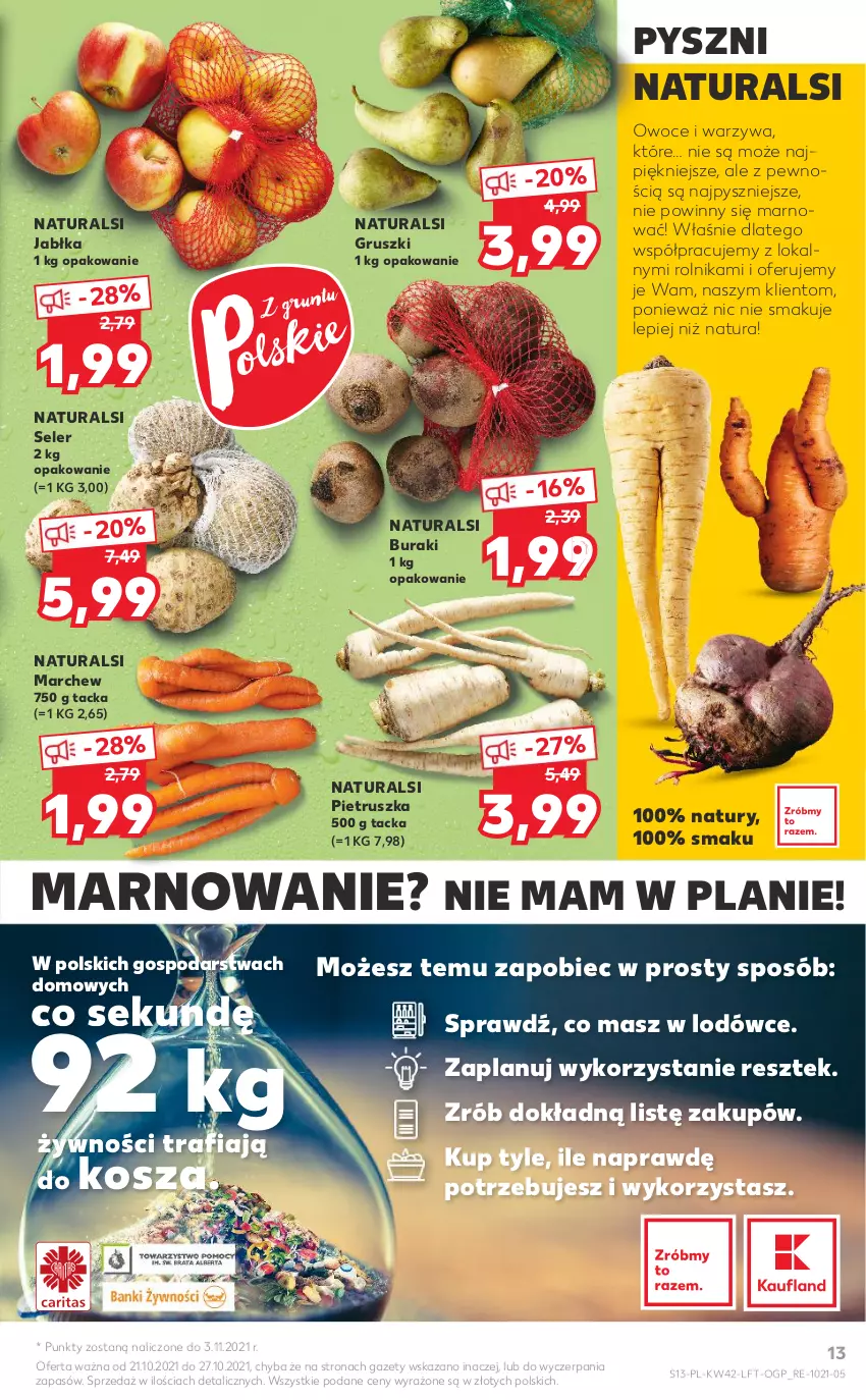 Gazetka promocyjna Kaufland - ważna 21.10 do 27.10.2021 - strona 13 - produkty: Buraki, Gruszki, Jabłka, Kosz, Owoce, Pietruszka, Rolnik, Warzywa