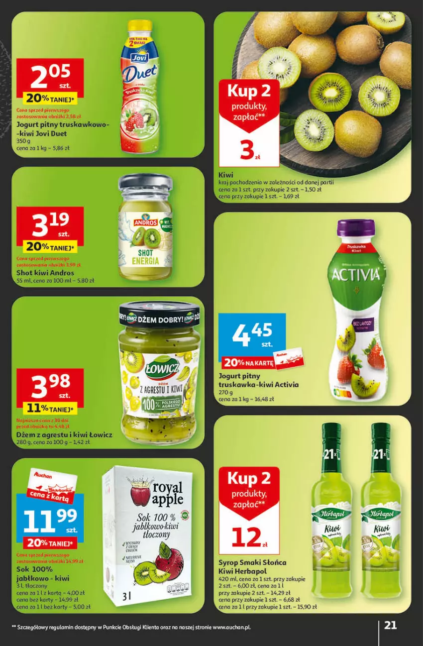 Gazetka promocyjna Auchan - Gazetka Przygotuj ogród na wiosnę! Hipermarket Auchan - ważna 04.04 do 10.04.2024 - strona 21 - produkty: Activia, Herbapol, Jogurt, Jogurt pitny, Kiwi, Sok, Syrop