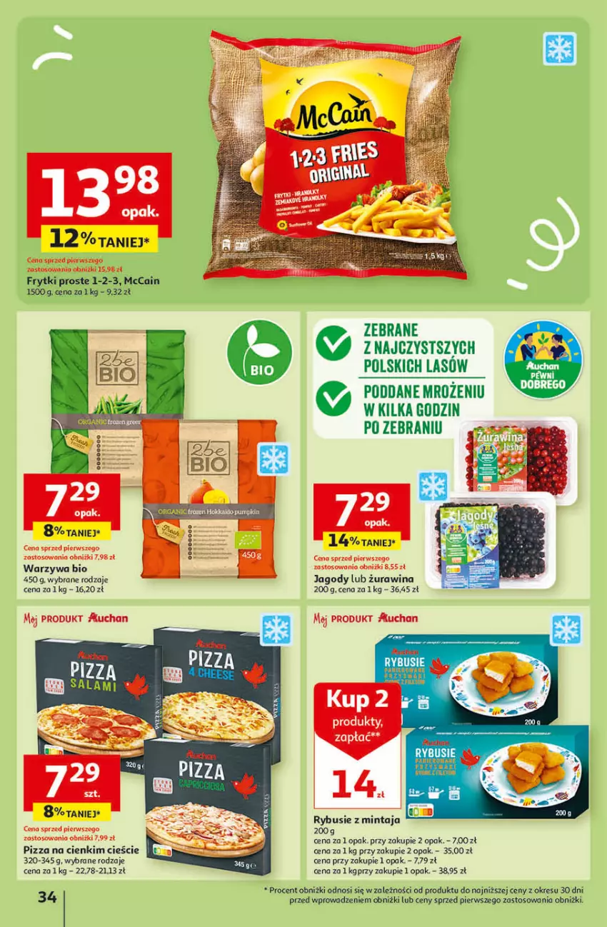 Gazetka promocyjna Auchan - Gazetka Przygotuj ogród na wiosnę! Hipermarket Auchan - ważna 04.04 do 10.04.2024 - strona 34 - produkty: Frytki, Jagody, McCain, Mintaj, Pizza, Warzywa