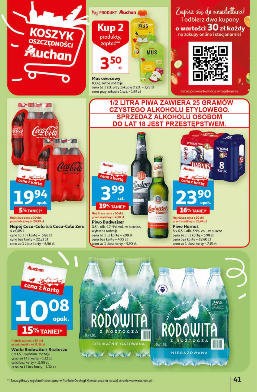 Gazetka promocyjna Auchan - Gazetka Przygotuj ogród na wiosnę! Hipermarket Auchan - ważna 04.04 do 10.04.2024 - strona 41 - produkty: Coca-Cola, Harnaś, Napój, Piwo, Ser, Woda
