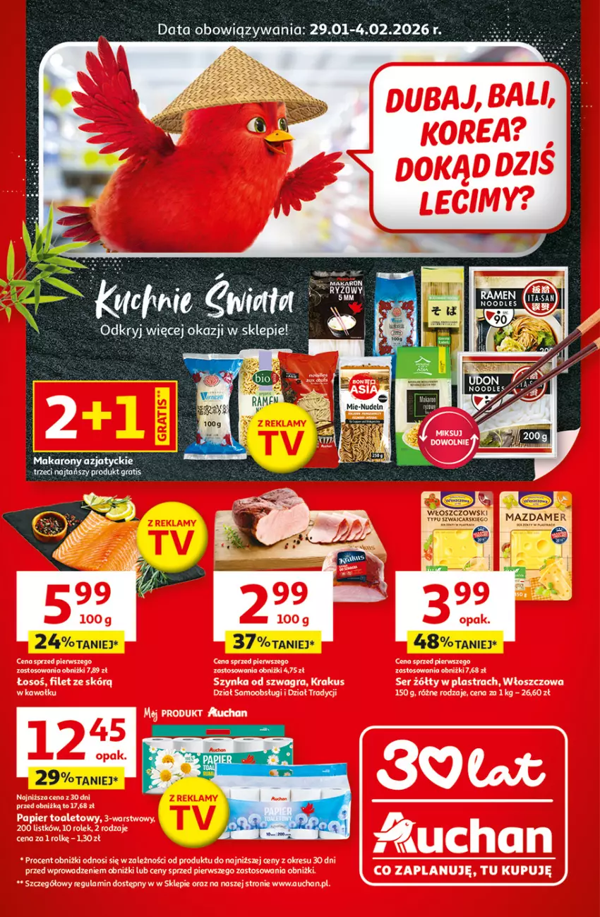 Gazetka promocyjna Auchan - 30 Lat Supermarket - ważna 29.01 do 04.02.2026 - strona 1 - produkty: Cars, LG, Makaron, Mazdamer, Włoszczowski