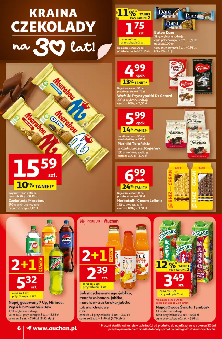 Gazetka promocyjna Auchan - 30 Lat Supermarket - ważna 29.01 do 04.02.2026 - strona 6 - produkty: Mango, Mirinda, Napój, Napój gazowany, Owoce, Pepsi, Sok, Tymbark