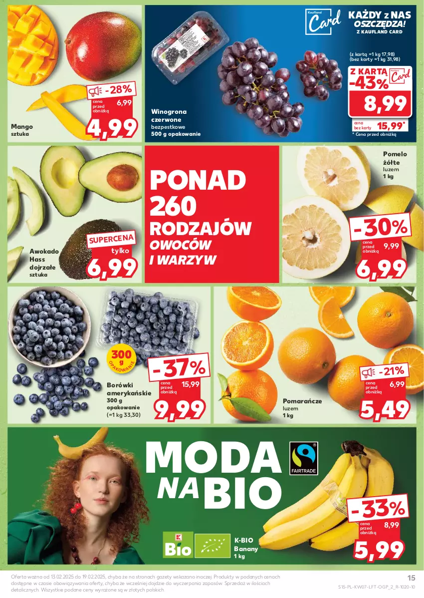 Gazetka promocyjna Kaufland - Gazetka tygodnia - ważna 13.02 do 19.02.2025 - strona 15 - produkty: Banany, Mango, Moda, Pomarańcze, Pomelo, Wino, Winogrona