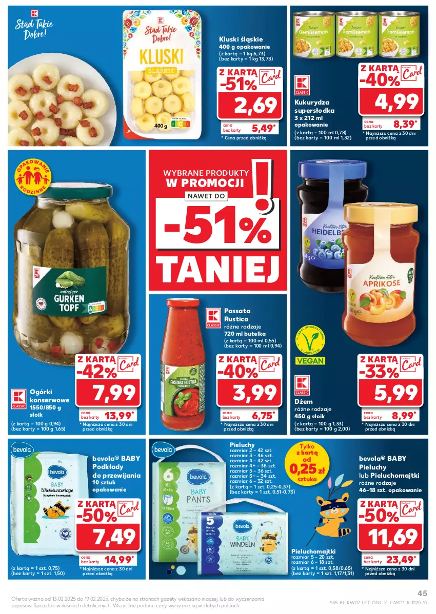 Gazetka promocyjna Kaufland - Gazetka tygodnia - ważna 13.02 do 19.02.2025 - strona 45 - produkty: Dżem, Kukurydza, Majtki, Ogórki konserwowe, Pieluchomajtki, Pieluchy, Podkład, Rust, Ser