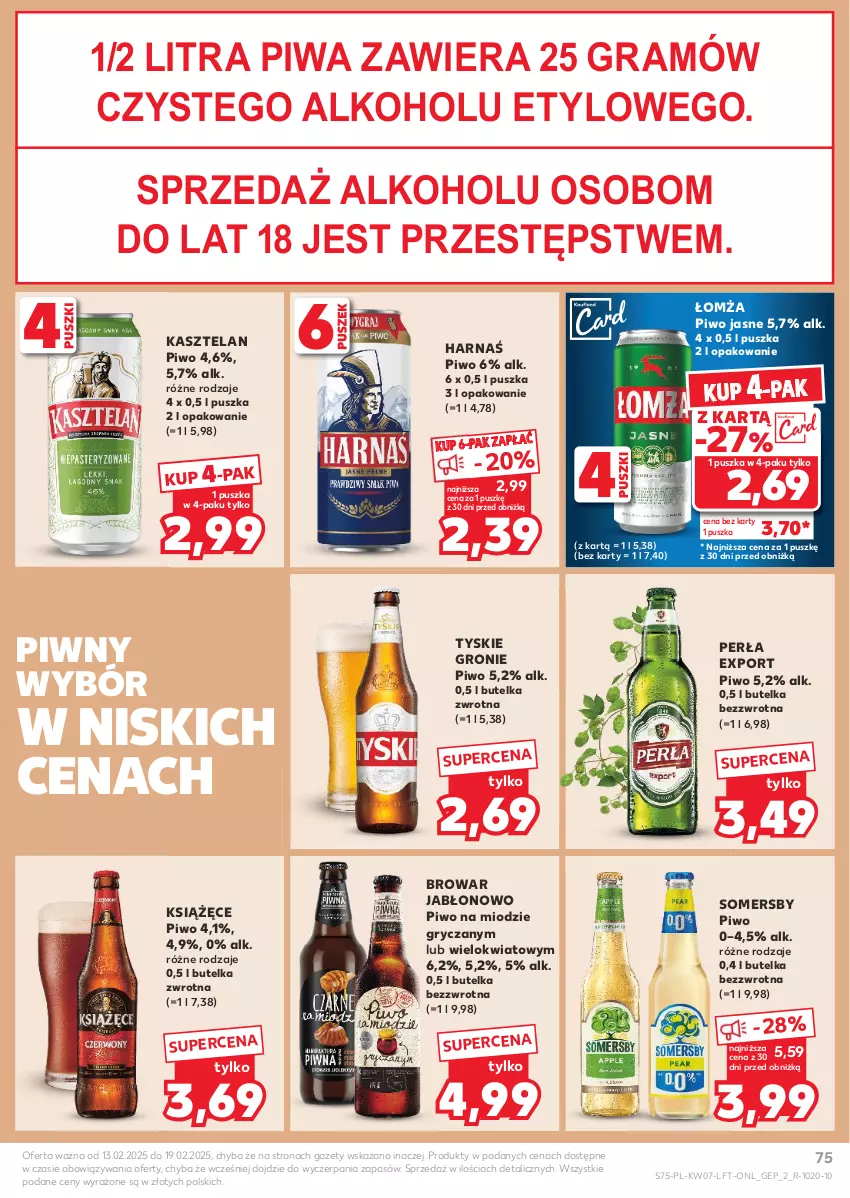 Gazetka promocyjna Kaufland - Gazetka tygodnia - ważna 13.02 do 19.02.2025 - strona 75 - produkty: Gra, Gry, Harnaś, Kasztelan, Książęce, Perła, Piwa, Piwo, Piwo jasne, Por, Somersby, Tyskie