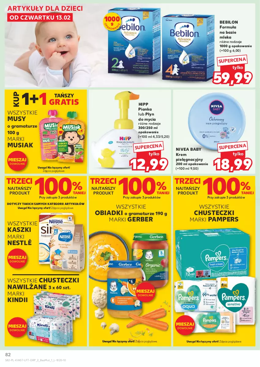 Gazetka promocyjna Kaufland - Gazetka tygodnia - ważna 13.02 do 19.02.2025 - strona 82 - produkty: BEBILON, Chusteczki, Dzieci, Gerber, Gra, HiPP, Kindii, Mus, Nestlé, Nivea, Nivea Baby, Pampers, Płyn do mycia, Rama, Waga