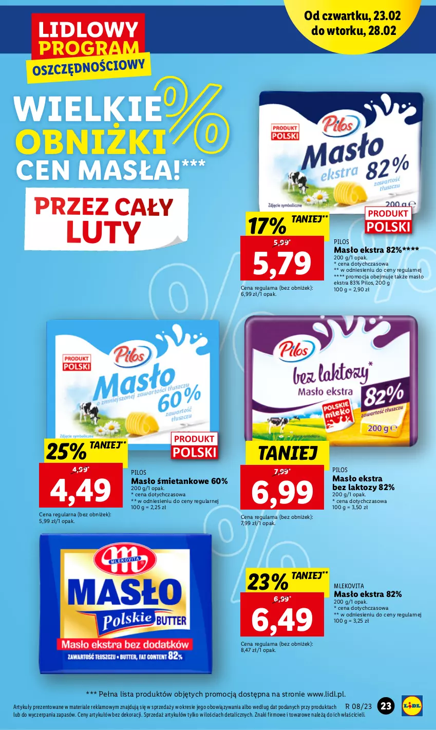 Gazetka promocyjna Lidl - GAZETKA - ważna 23.02 do 25.02.2023 - strona 23 - produkty: Masło, Mleko, Mlekovita, Pilos