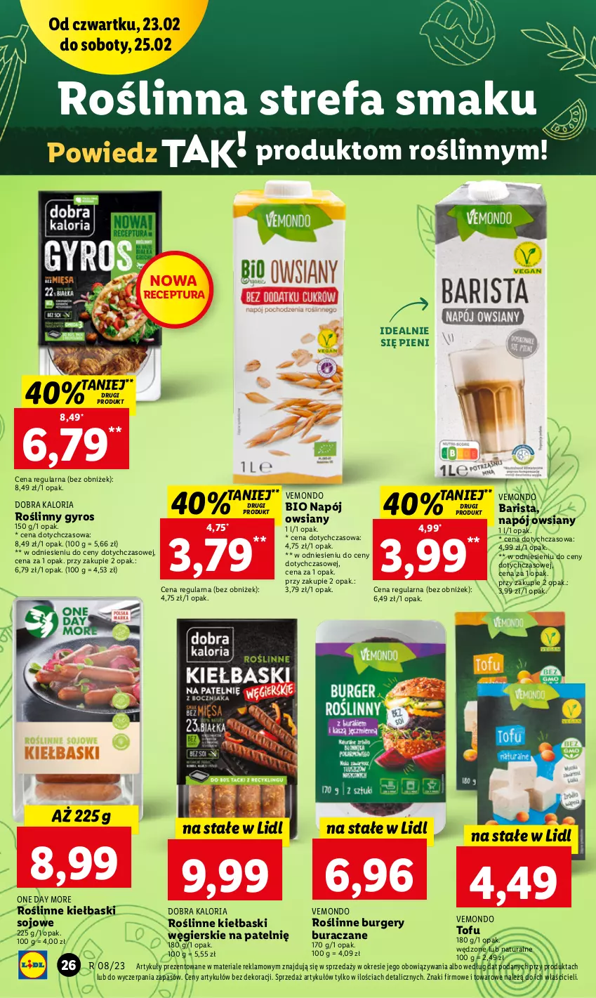 Gazetka promocyjna Lidl - GAZETKA - ważna 23.02 do 25.02.2023 - strona 26 - produkty: Burger, Fa, Gyros, Napój, Roślinne kiełbaski, Roślinny gyros, Tofu