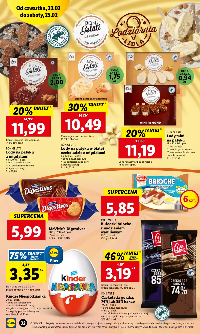 Gazetka promocyjna Lidl - GAZETKA - ważna 23.02 do 25.02.2023 - strona 32 - produkty: Bułeczki, Czekolada, Czekolada gorzka, Kakao, Kinder, Lody