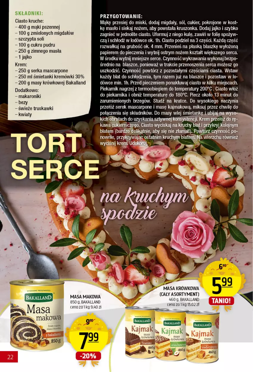 Gazetka promocyjna Arhelan - Gazetka - ważna 15.03 do 03.04.2021 - strona 22 - produkty: Bakalland, Bezy, Cukier, Kawa, Makaron, Masa krówkowa, Mascarpone, Masło, Migdały, Noż, Papier, Piec, Piekarnik, Rum, Ser, Serek, Sok, Sól, Truskawki