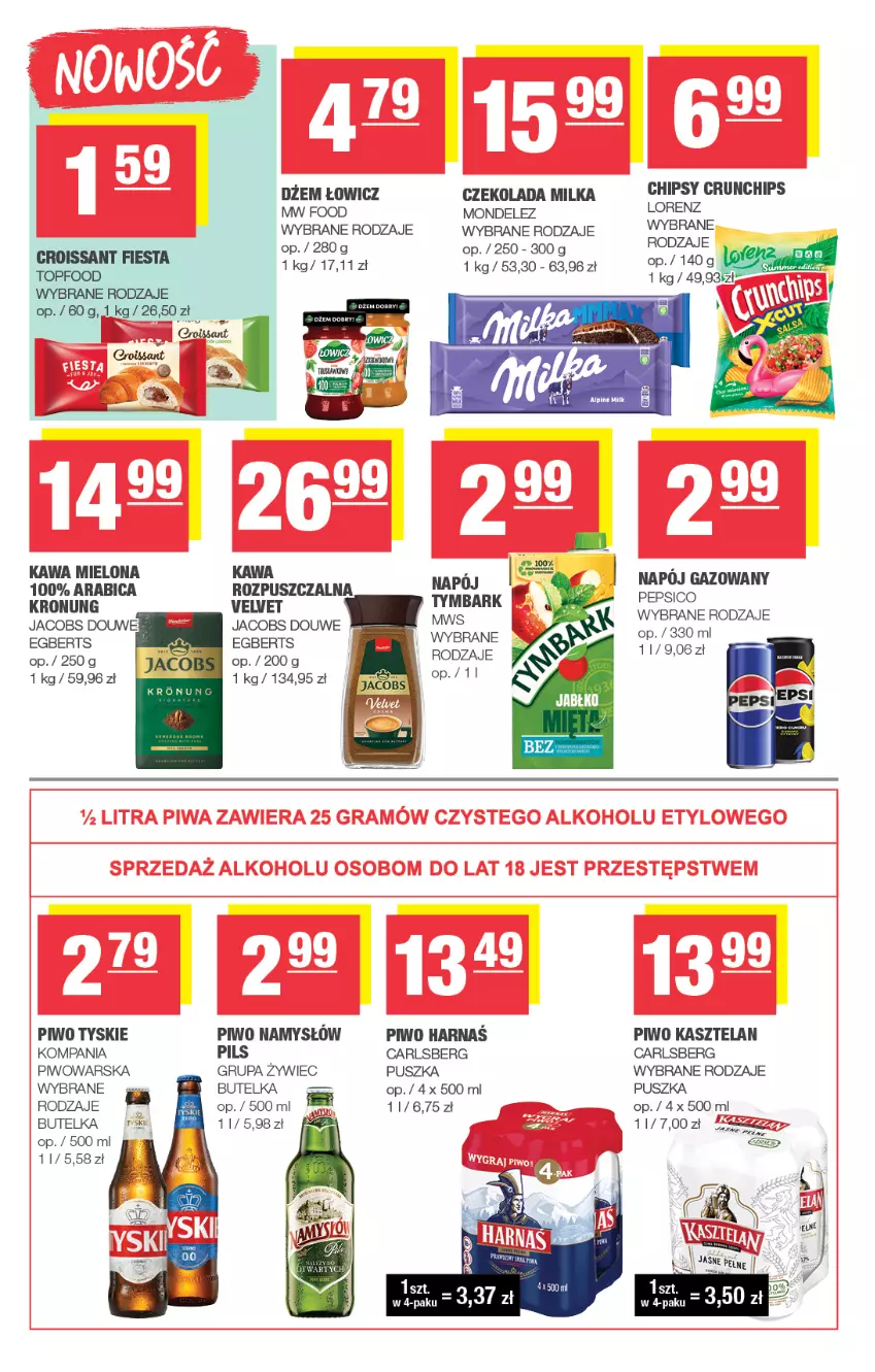 Gazetka promocyjna Spar - Spar-Mini - ważna 15.06 do 25.06.2025 - strona 3 - produkty: BIC, Carlsberg, Chipsy, Czekolada, Dżem, Harnaś, HP, Jacobs, Kasztelan, Kawa, Kawa mielona, Milka, Namysłów, Napój, Napój gazowany, Piwo, Top, Tymbark, Tyskie, Velvet