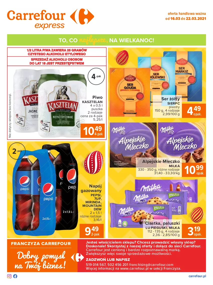 Gazetka promocyjna Carrefour - Gazetka Express - ważna 15.03 do 22.03.2021 - strona 2 - produkty: 7up, Ciastka, Gra, Kasztelan, Milka, Mirinda, Mleczko, Napój, Napój gazowany, Pepsi, Piwa, Piwo, Ser